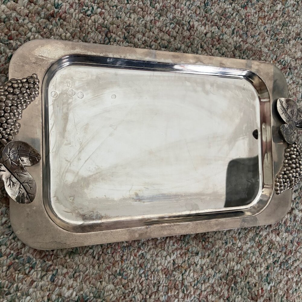 VINTAGE GODINGER RECTANGULAR SILVERPLATE SERVING TRAY 20 1/2" Grapes & Leaves